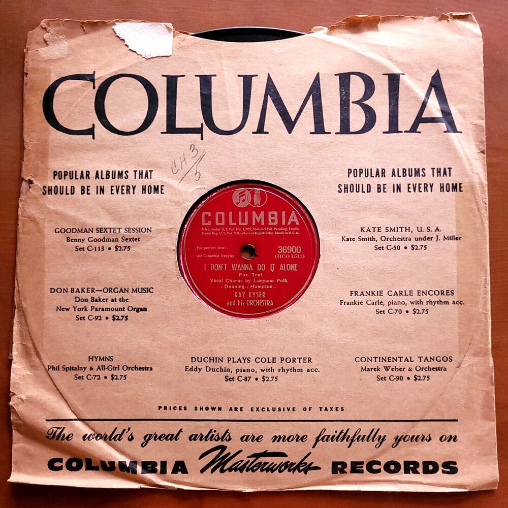Kay Kyser 78 I Don't Wanna Do It Alone / Slowly Columbia 36900 V+ Jazz 1945